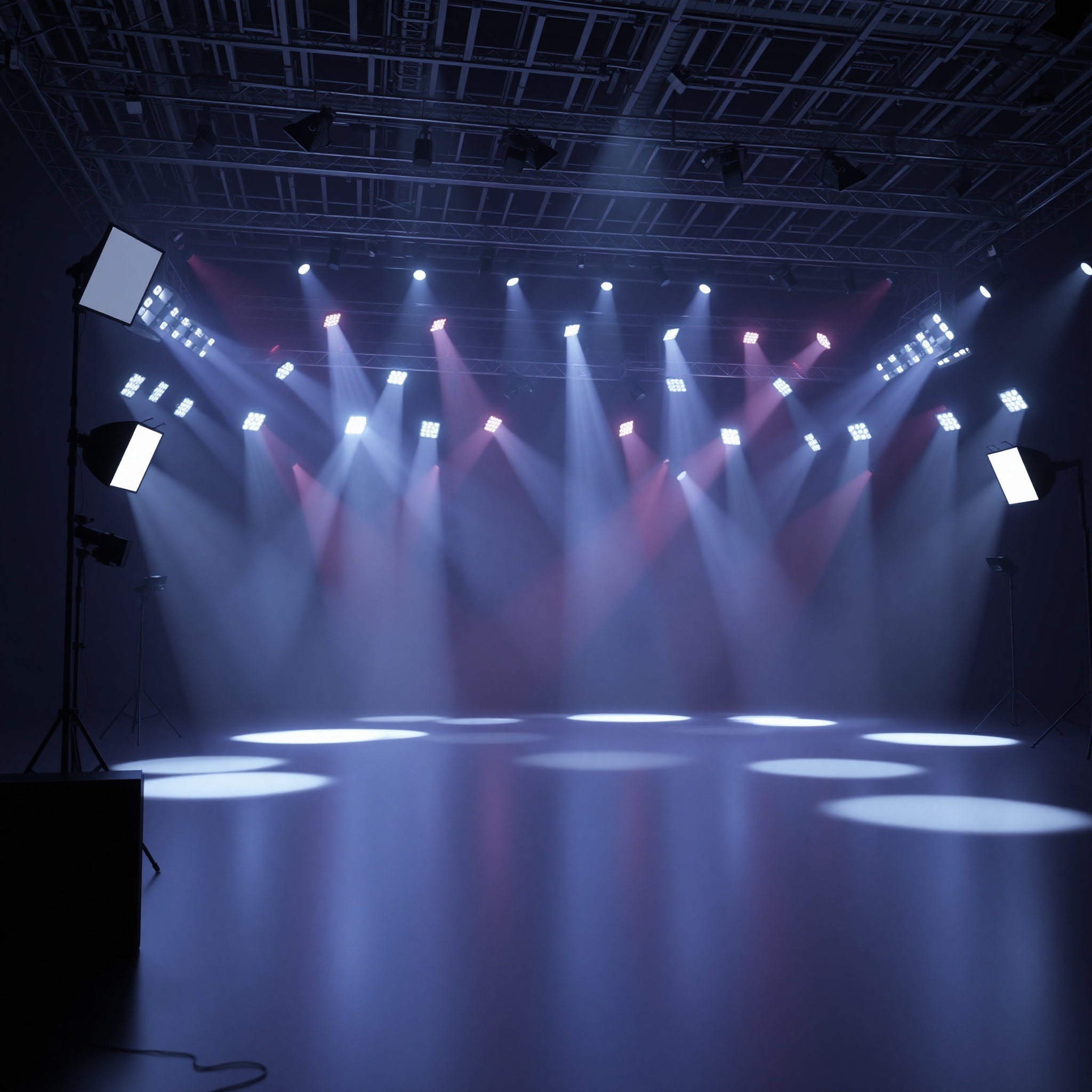 Professional lighting setup in 3D animation software showing complex light rigs and rendering preview with cinematic quality